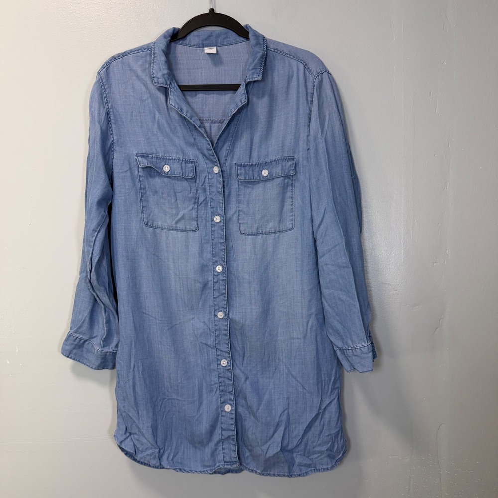 HM Womens Light Blue Lyocell Chambray Longline Button Down Shirt US 6